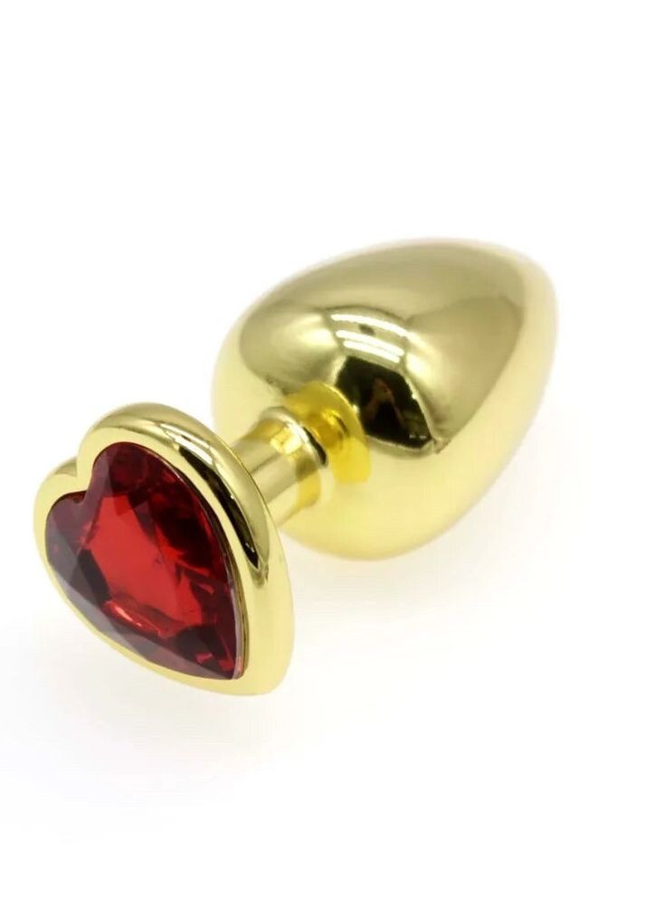 Анальный втулка золотая с красным камнем в форме сердца в чехле 2.8*7.5 см Металлическая No Brand (269912842)