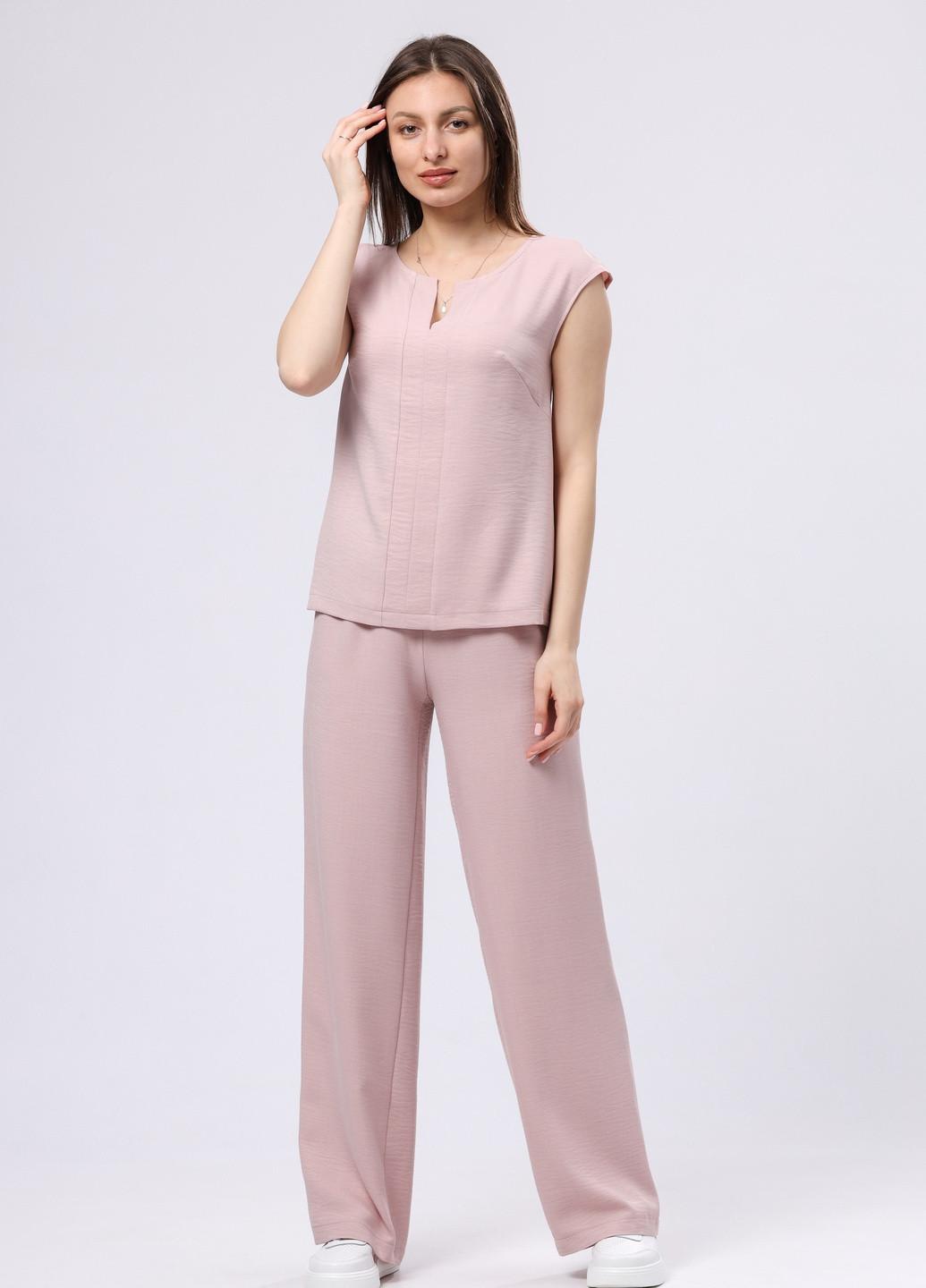 Светло-розовая летняя нежно-розовая блуза из вискозной ткани жатка 1304 Cat Orange