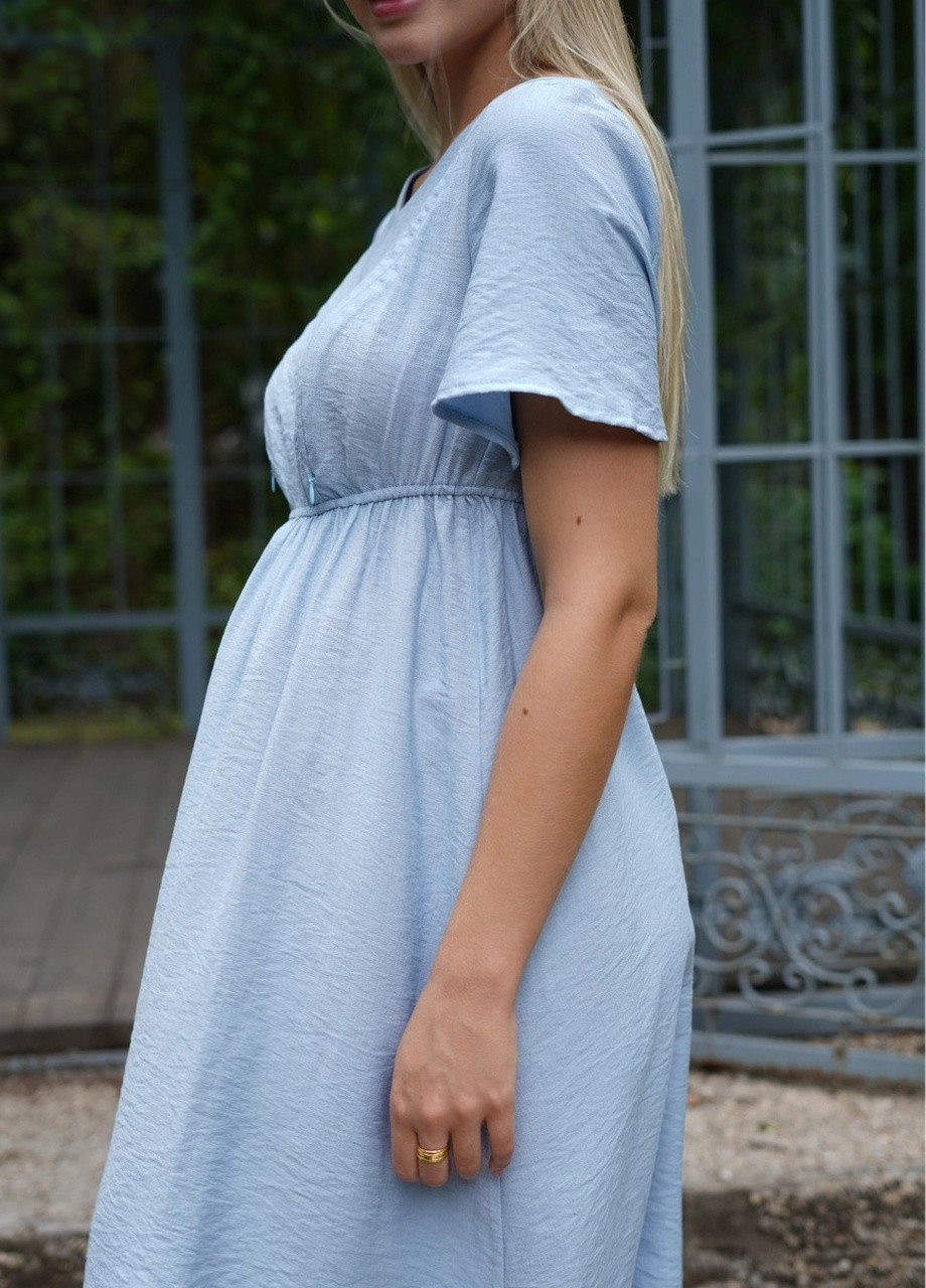 Голубое платье для беременных и кормящих мам с секретом для кормления голубое с гипоаллергенной ткани To Be