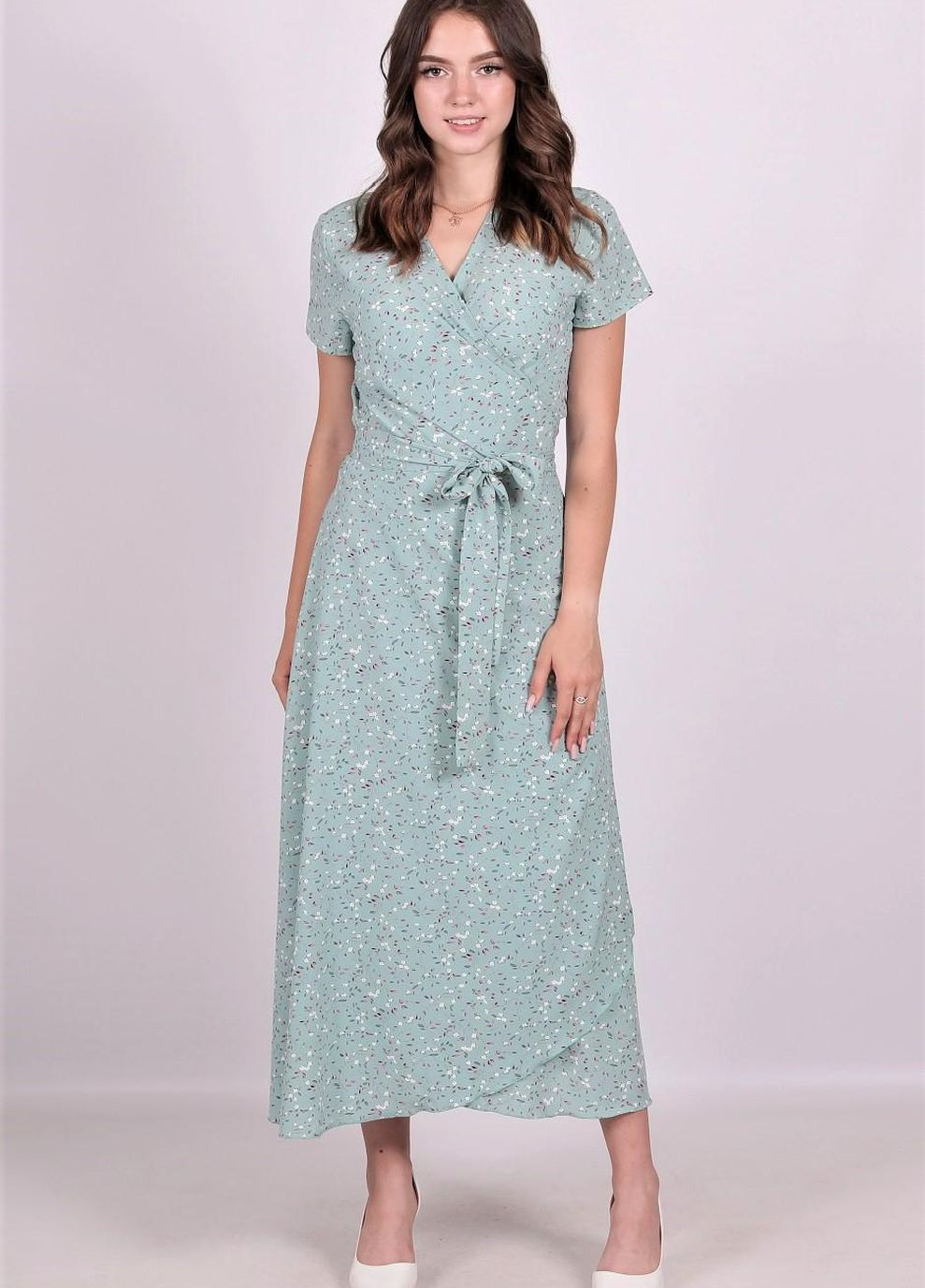 Бирюзовое кэжуал платье удлиненная женское актуаль 121 цветы белый софт бирюзовое No Brand
