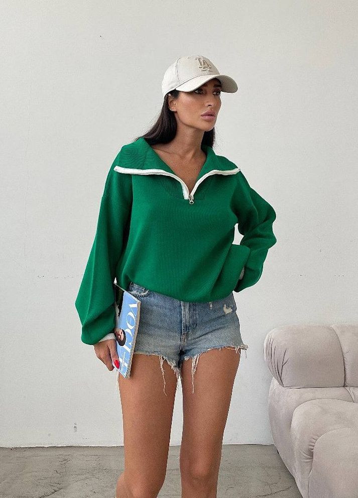 Зелений жіночий светр в'язка коттон No Brand