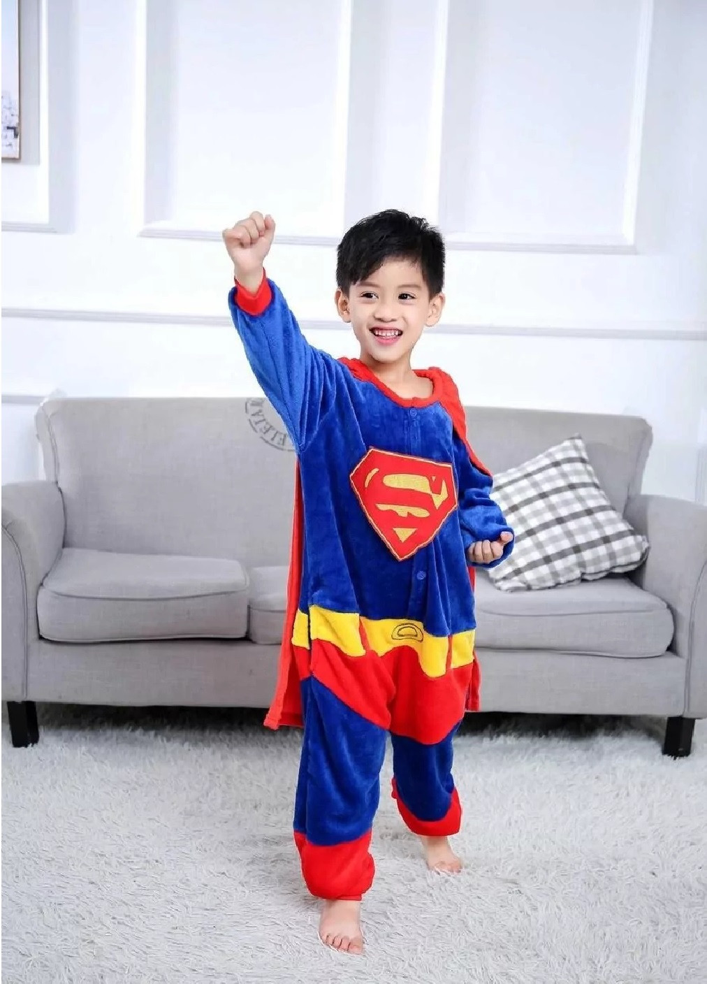 Кігурумі костюм піжама теплий махровий для дітей хлопчиків з капюшоном кишенями зріст 140 см (476151-Prob) Супермен Unbranded (276902895)