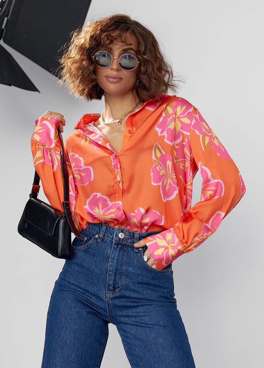 Оранжевая демисезонная шелковая блуза No Brand
