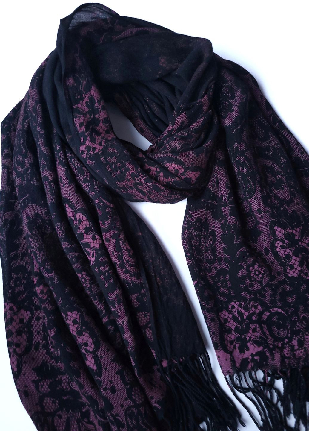 Шарф-палантин жіночий весна-осінь в чорний візерунок 168х85 см No Brand (275268497)