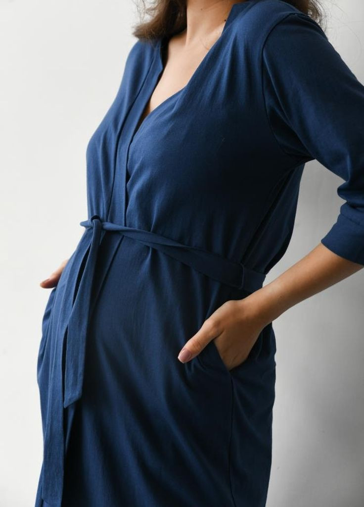 Бавовняний халат для вагітних та годуючих матусь на запах колір індиго Мамин Дом (269340579)