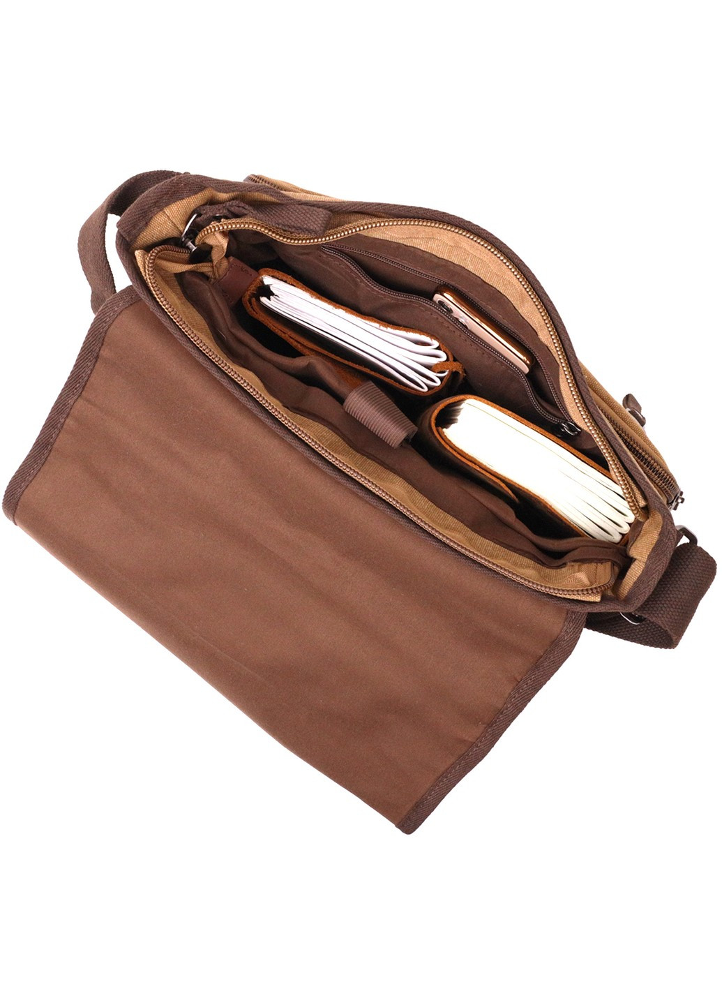 Вместительная текстильная сумка для ноутбука 13" через плечо 22201 Коричневая Vintage (267932187)