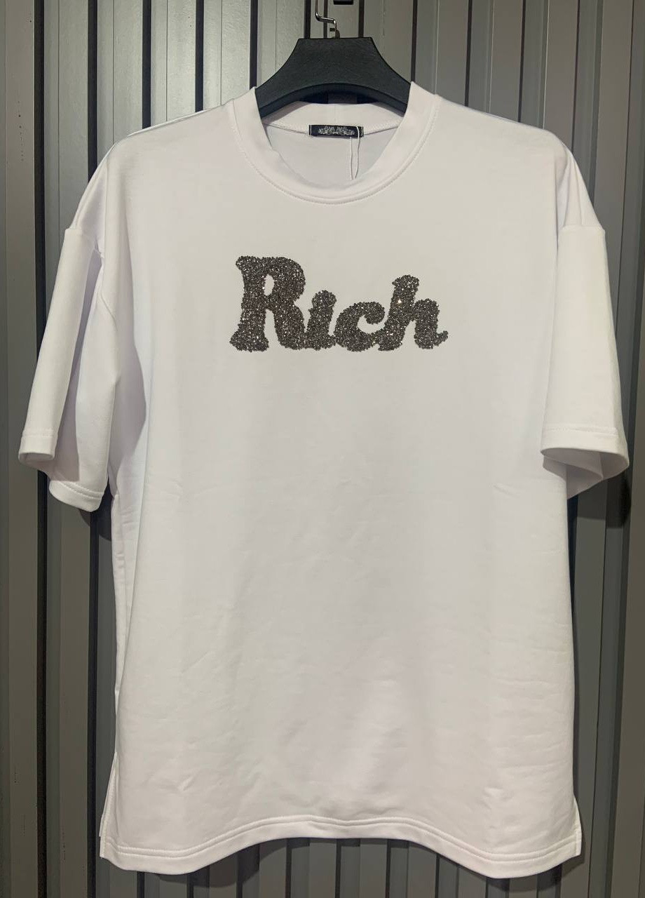 Білосніжна літня футболка подовжена оверсайз “rich” Vakko
