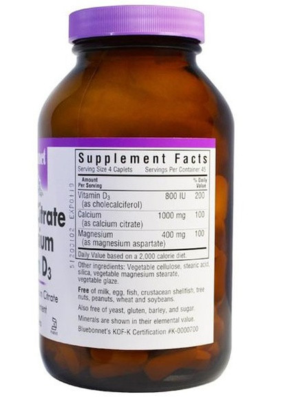 Calcium Citrate, Magnesium, Vitamin D3 180 Caps Bluebonnet Nutrition (256722082)