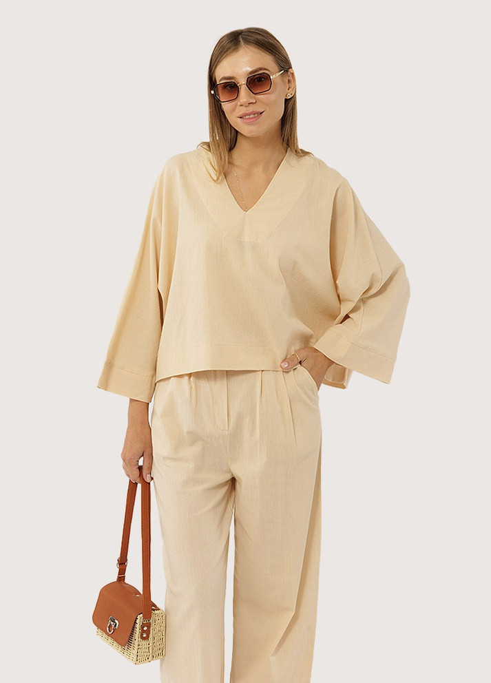 Бежевая летняя женская блуза оверсайз цвет бежевый цб-00219288 Yuki