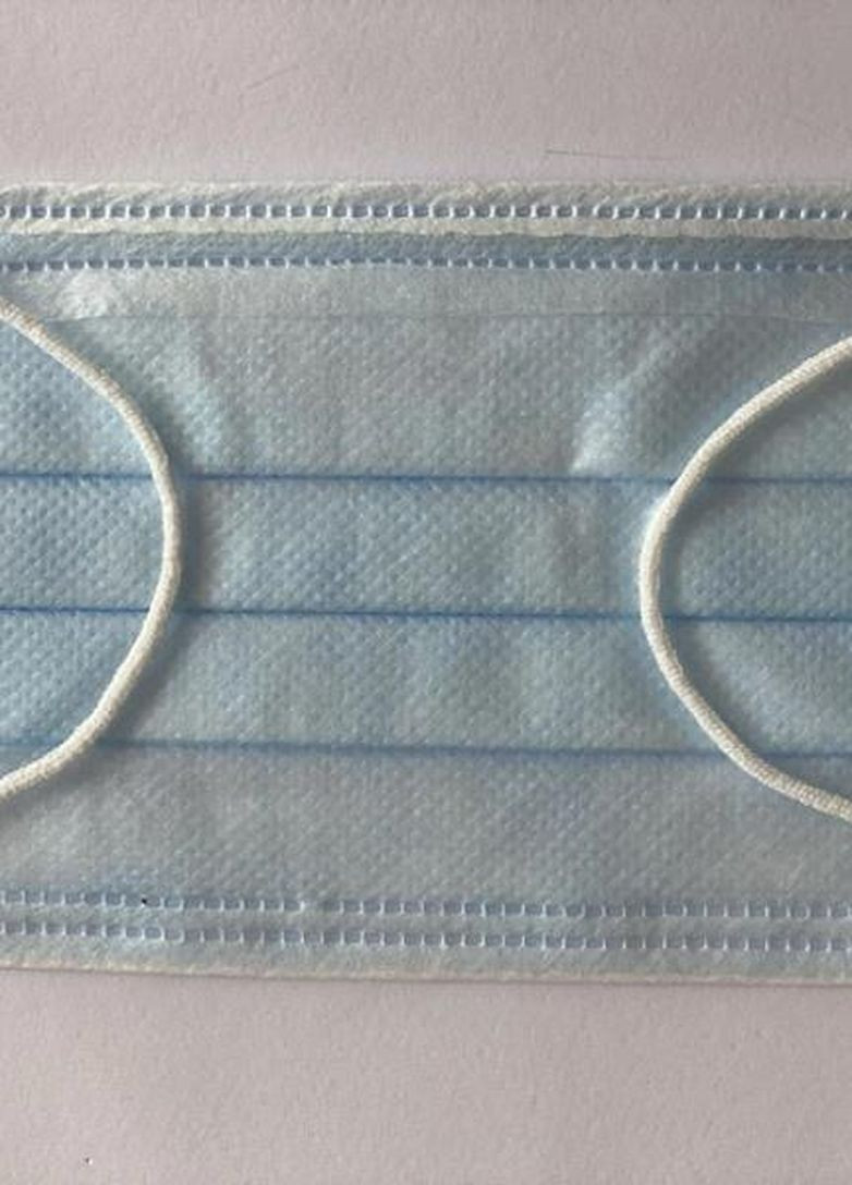 Маска медична нестерильна тришарова на гумках з носовим затиском 100 штук у коробці Блакитний Славна (266905451)