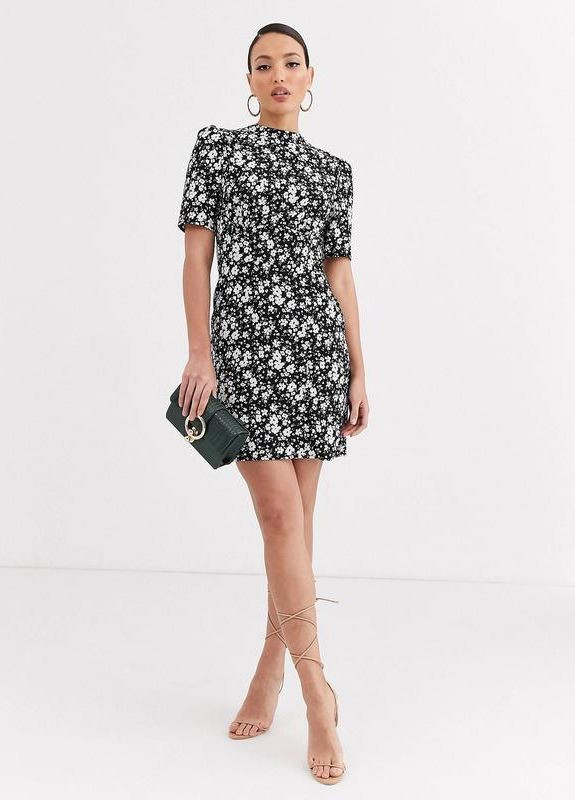Комбінована ексклюзивна чайна міні-сукня міні з гудзиками та квітковим принтом design Asos з квітковим принтом
