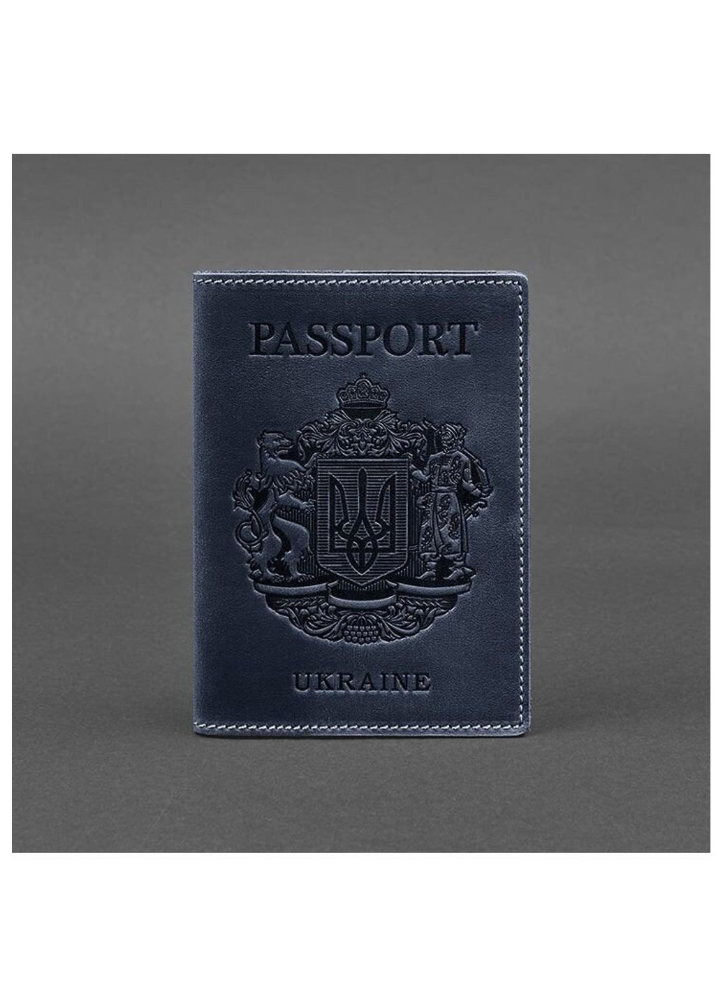 Шкіряна обкладинка для паспорта з українським гербом синя BN-OP-UA-NN BlankNote (263519295)