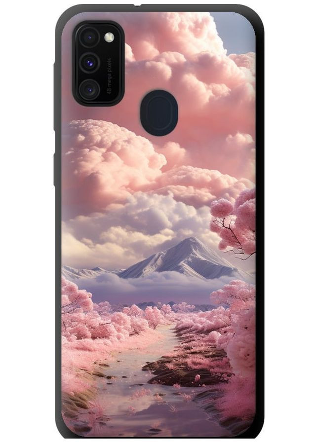 TPU чорний чохол 'Рожеві хмари' для Endorphone Samsung Galaxy M21 M215F (267236053)