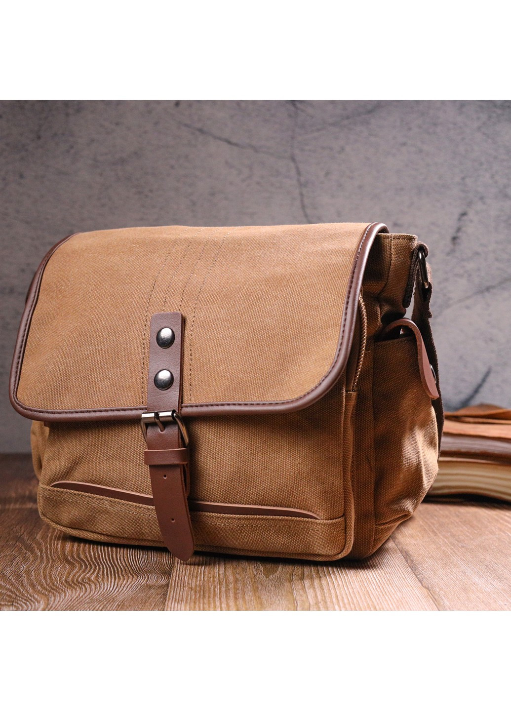 Функциональная мужская сумка с клапаном из текстиля 21249 Коричневая Vintage (258286222)