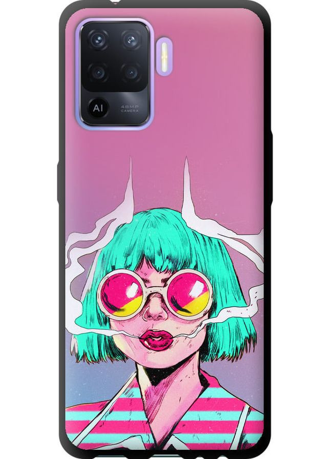 TPU чорний чохол 'Поп арт дівчина' для Endorphone Oppo Reno5 Lite (276192485)