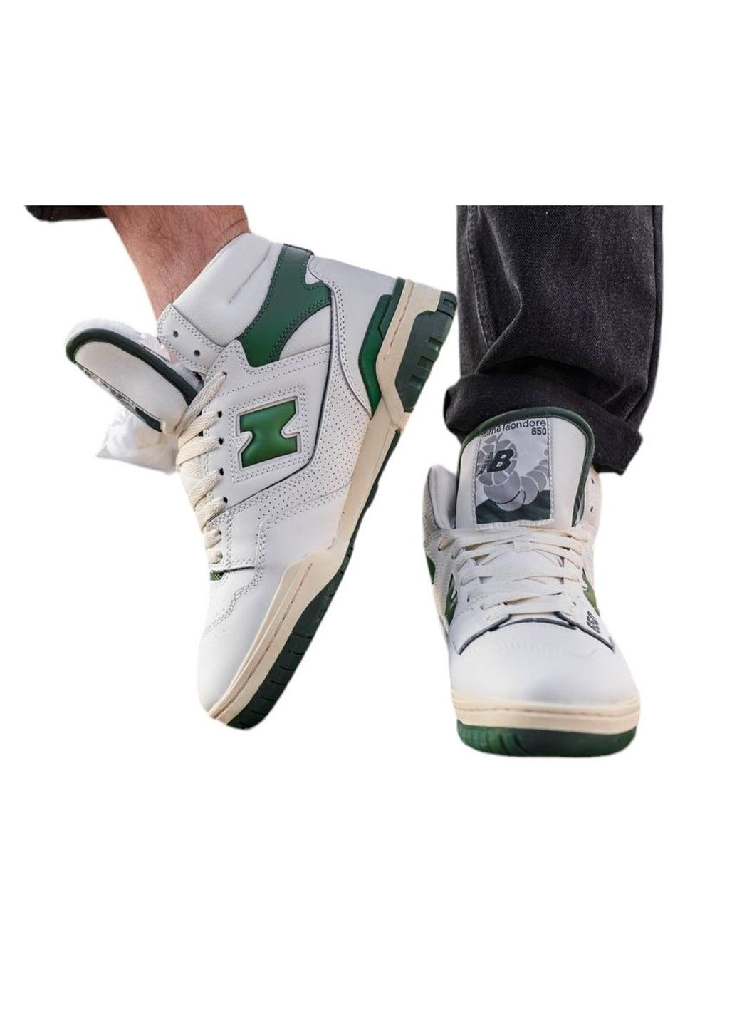 Белые демисезонные кроссовки мужские hight white green fur, вьетнам New Balance 650