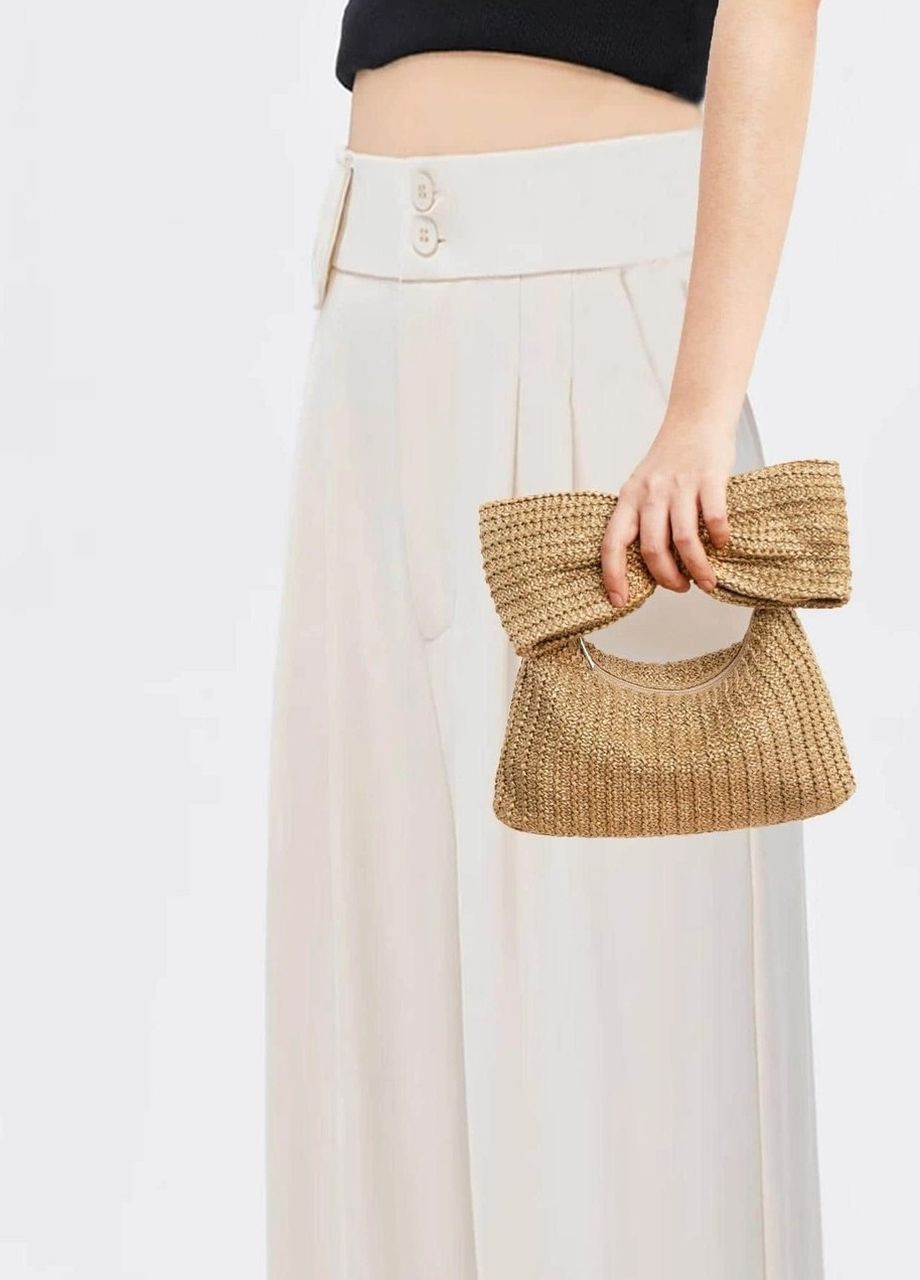 Женская маленькая сумка клатч T-338 соломенная бежевая No Brand (276324210)