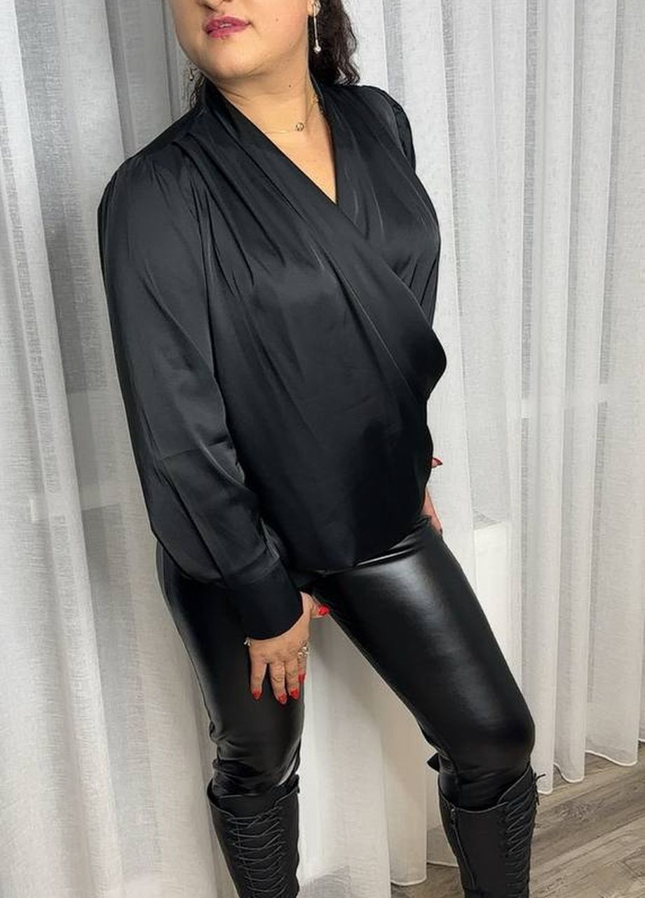 Черная женская рубашка из шелка армани цвет черный р.44/46 447693 New Trend