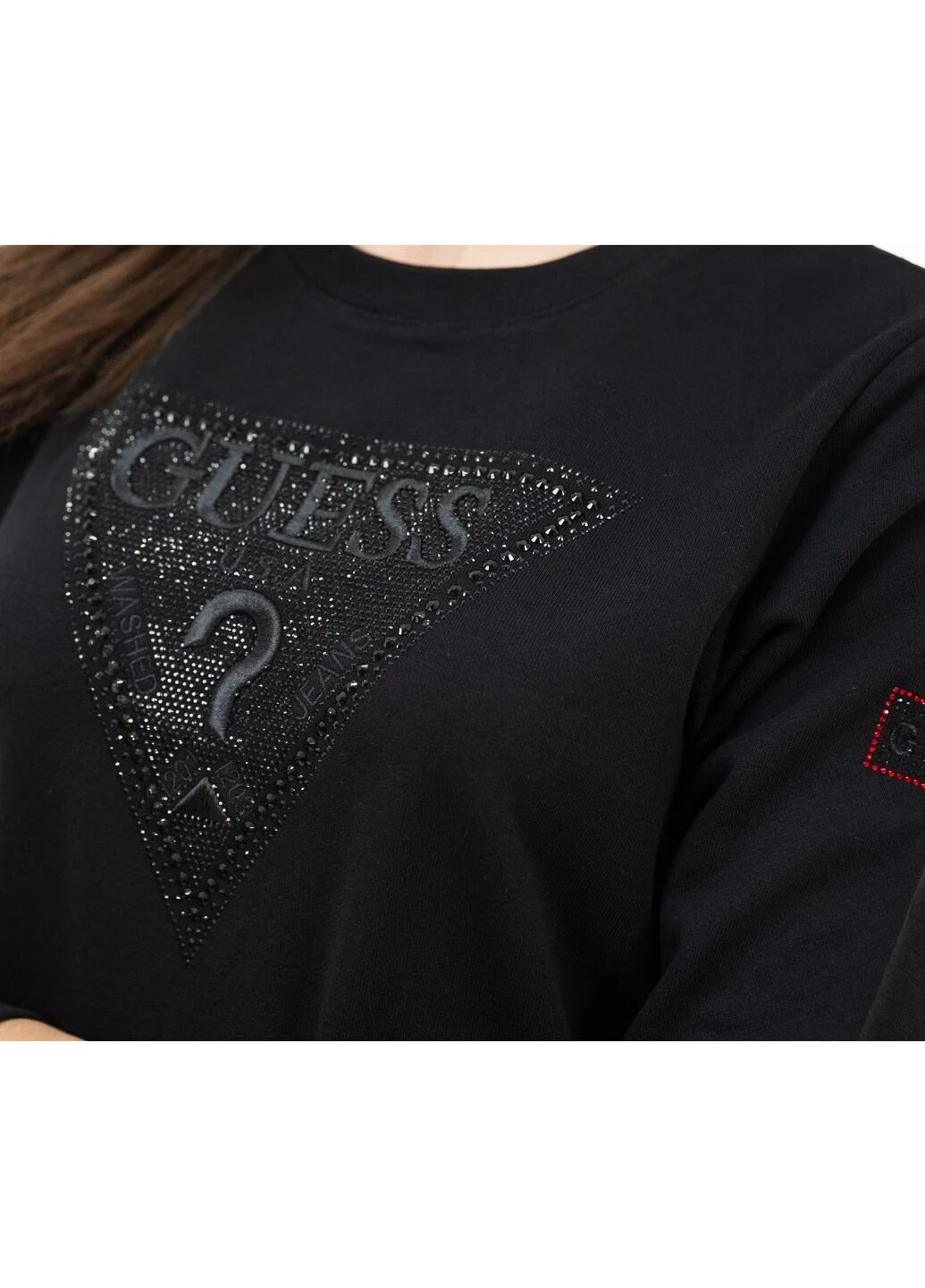 Свитшот женский Guess - Прямой крой логотип черный кэжуал хлопок органический - (265014685)