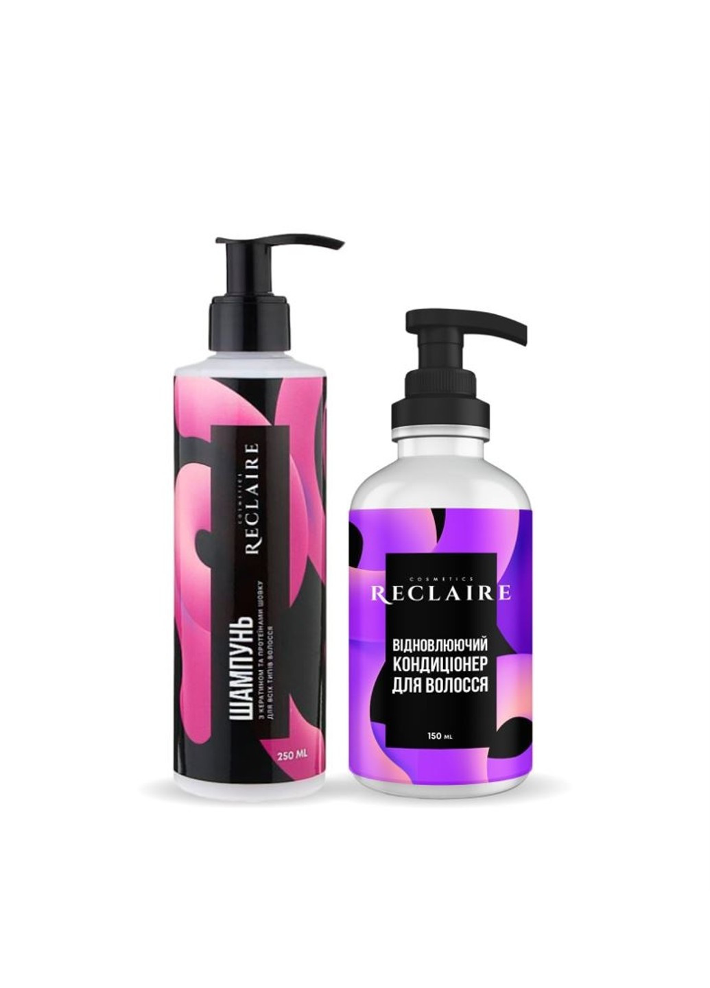 Набор для волос Шампунь с кератином + Восстанавливающий кондиционер Reclaire 400 мл Reclaire cosmetics (258601599)