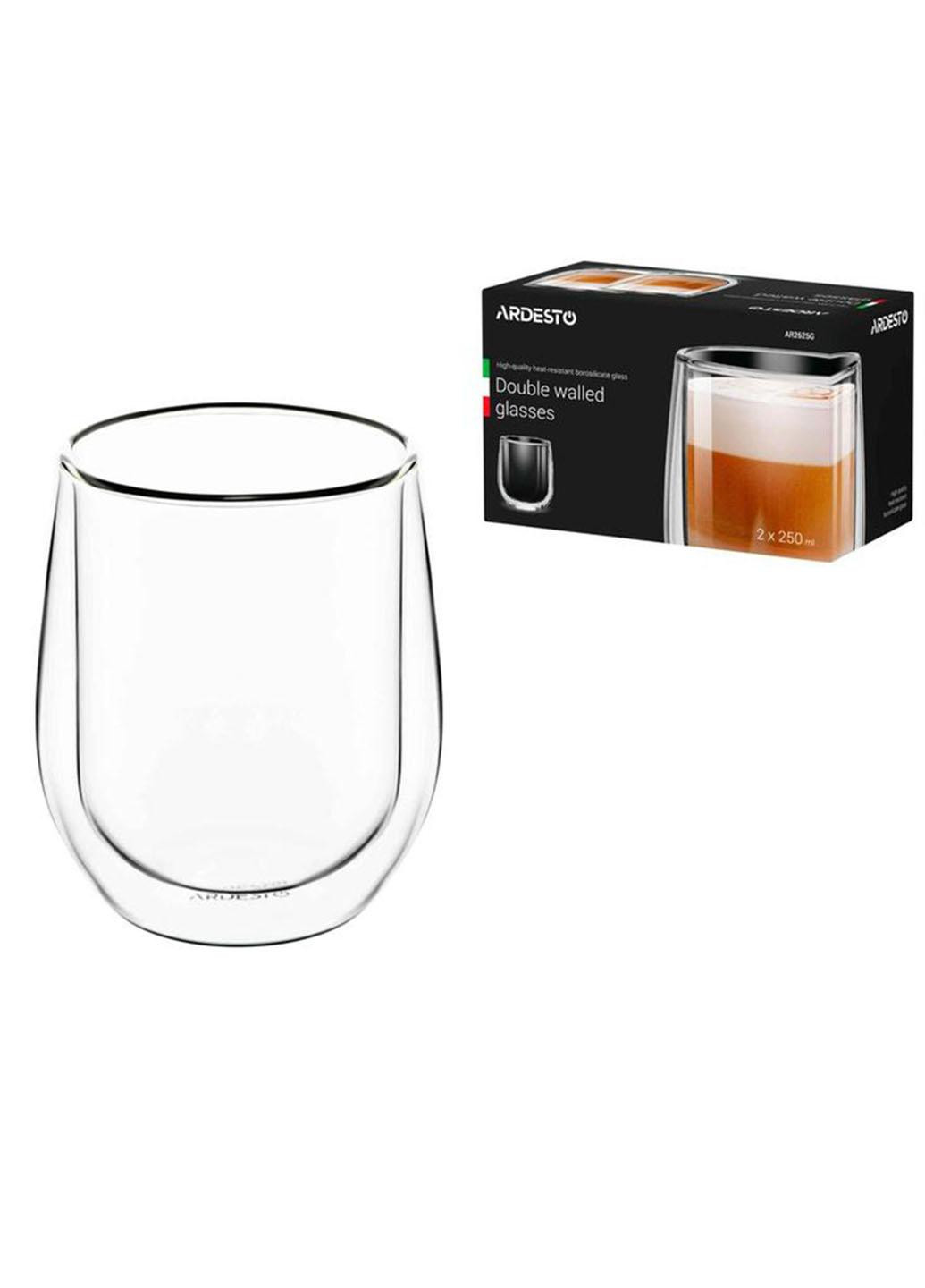 Набор стаканов высоких с двойными стенками 360 мл 2 предмета для латте боросиликатное стекло арт. AR2636G Ardesto (265214972)