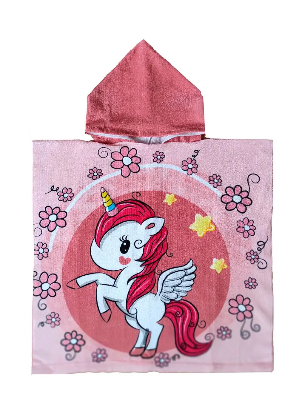 Дитячий пляжний рушник пончо з капюшоном мікрофібра для ванної басейну пляжу 60х60 см (474678-Prob) Єдиноріг Unbranded малюнок рожевий