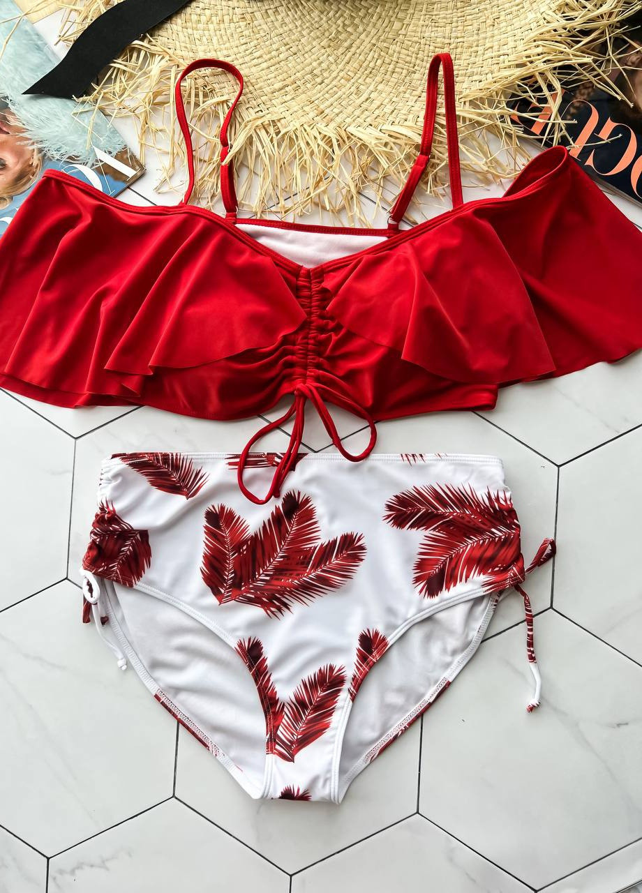 Красный летний роздільний купальник зі стильний топом раздельный Vakko