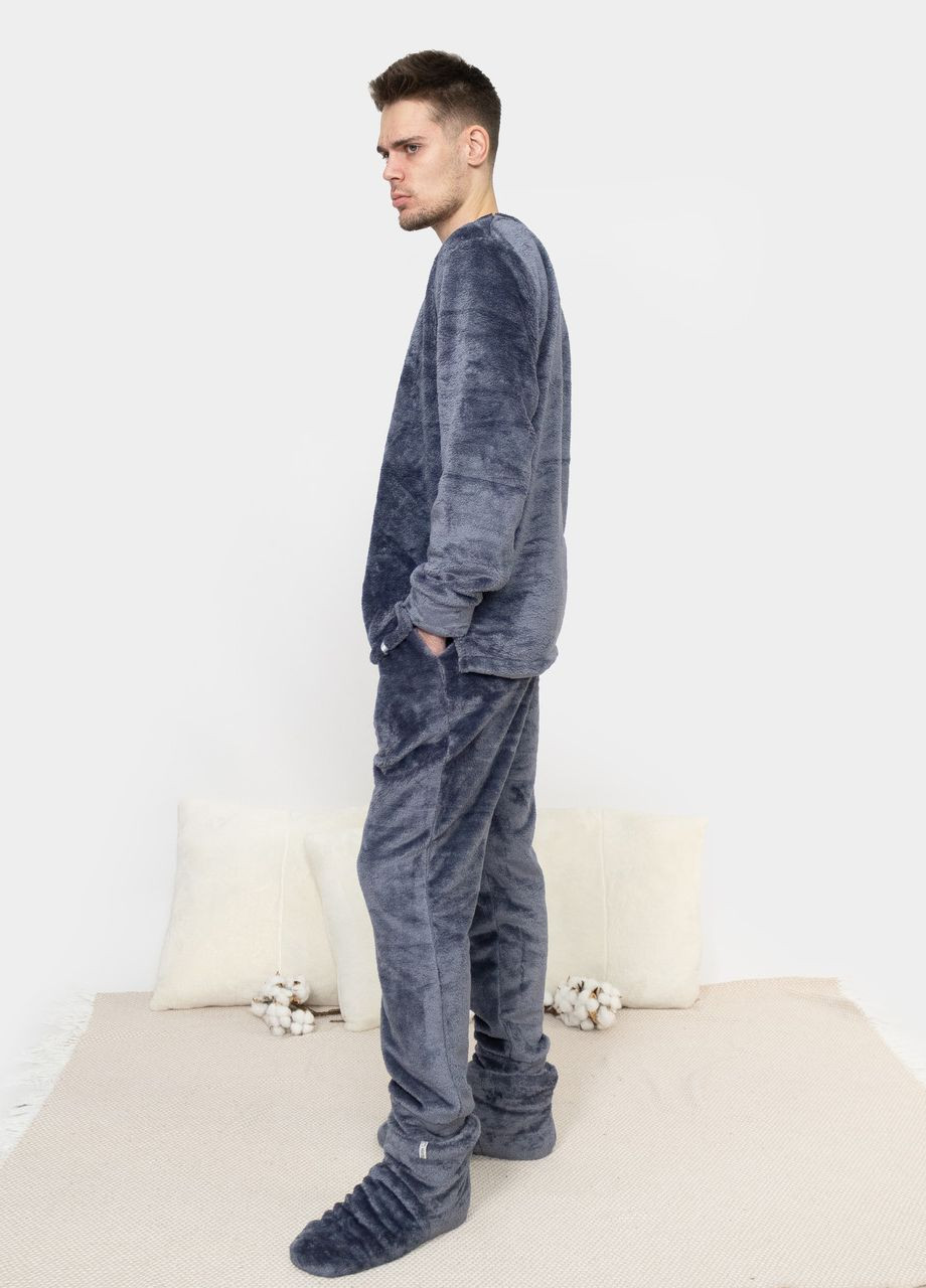 Пижама костюм мужской домашний махровый кофта со штанами Графит Maybel (270287046)