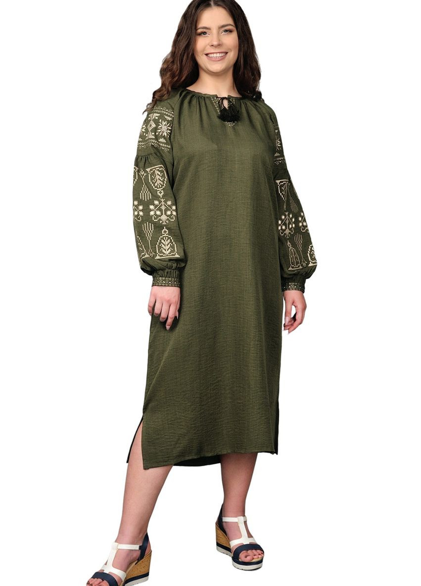 Платье-вышиванка "Купава" (хаки) Golfstream (260474405)
