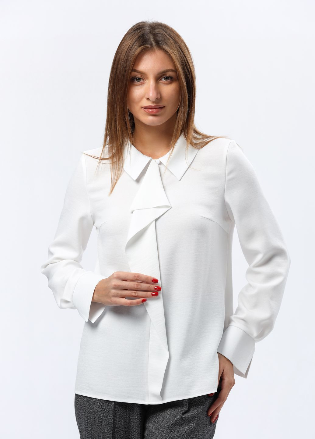 Белая демисезонная белая блуза с дизайнерским галстуком 1312 Cat Orange