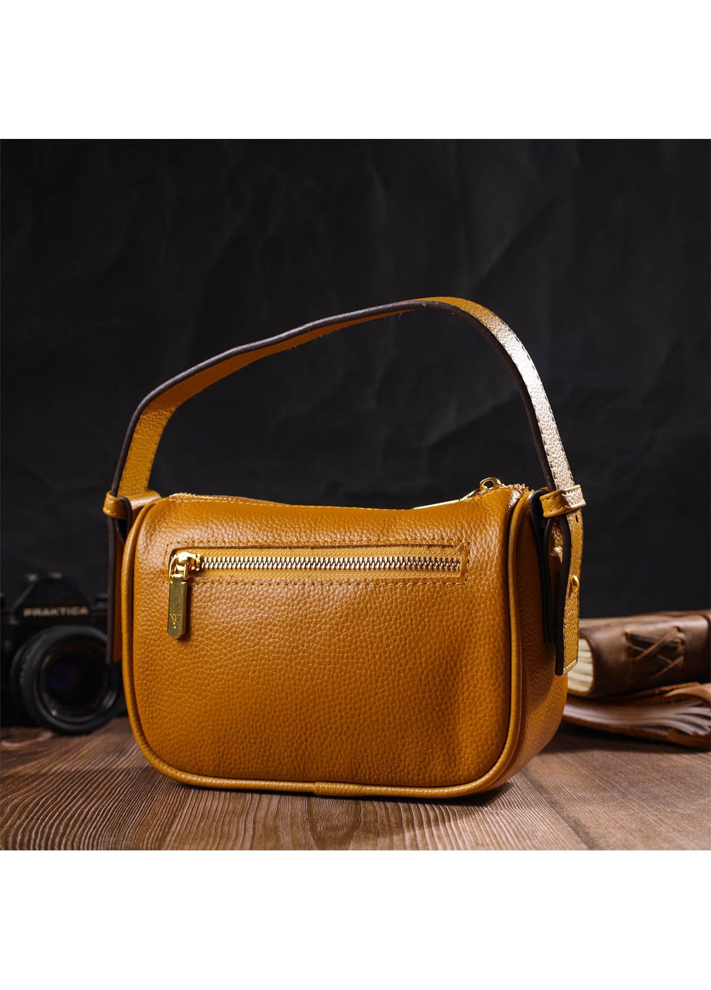 Красивая сумка на плечо кросс-боди из натуральной кожи 22100 Желтая Vintage (260359839)