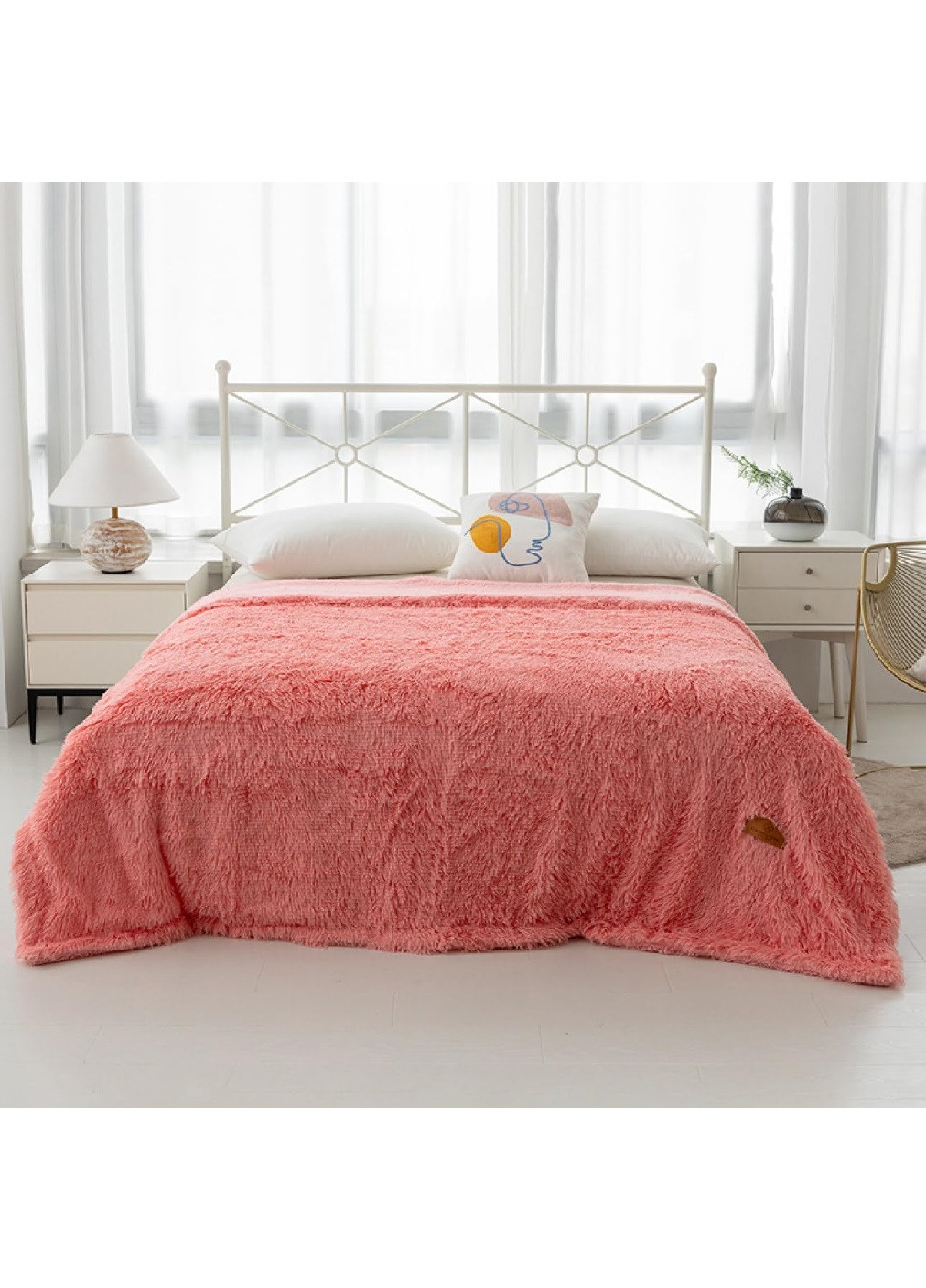 Хутряний плед ковдра покривало травичка на овчині в подарунковій упаковці подвійний євро 220х240 см (475422-Prob) Рожевий Unbranded (267311943)