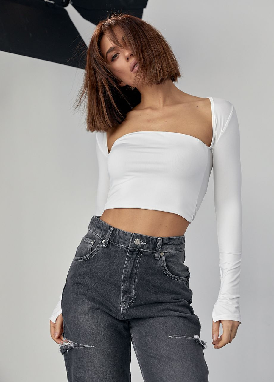 Еластичний кроп-топ з вирізом каре Lurex (277330224)