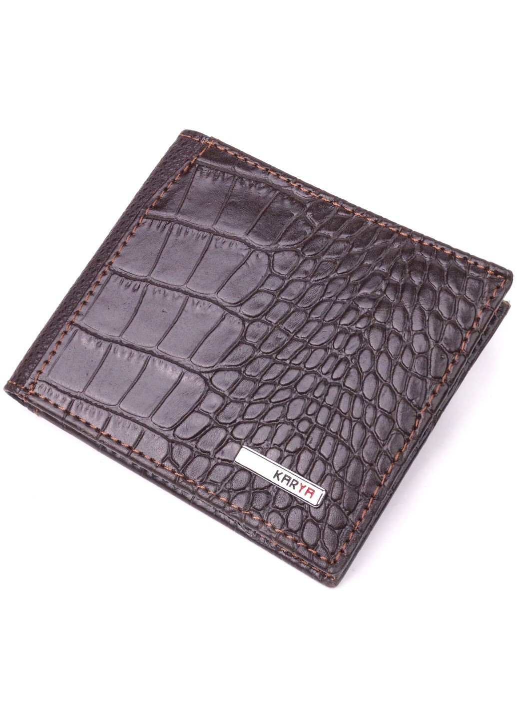 Фактурний чоловічий затиск із монетницею з натуральної шкіри з тисненням під крокодила 21405 Коричневий Karya (258286356)