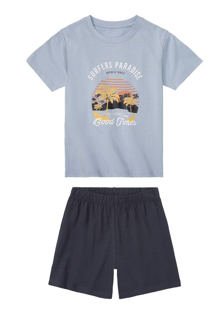 Голубая всесезон пижама для мальчика футболка + шорты Pepperts