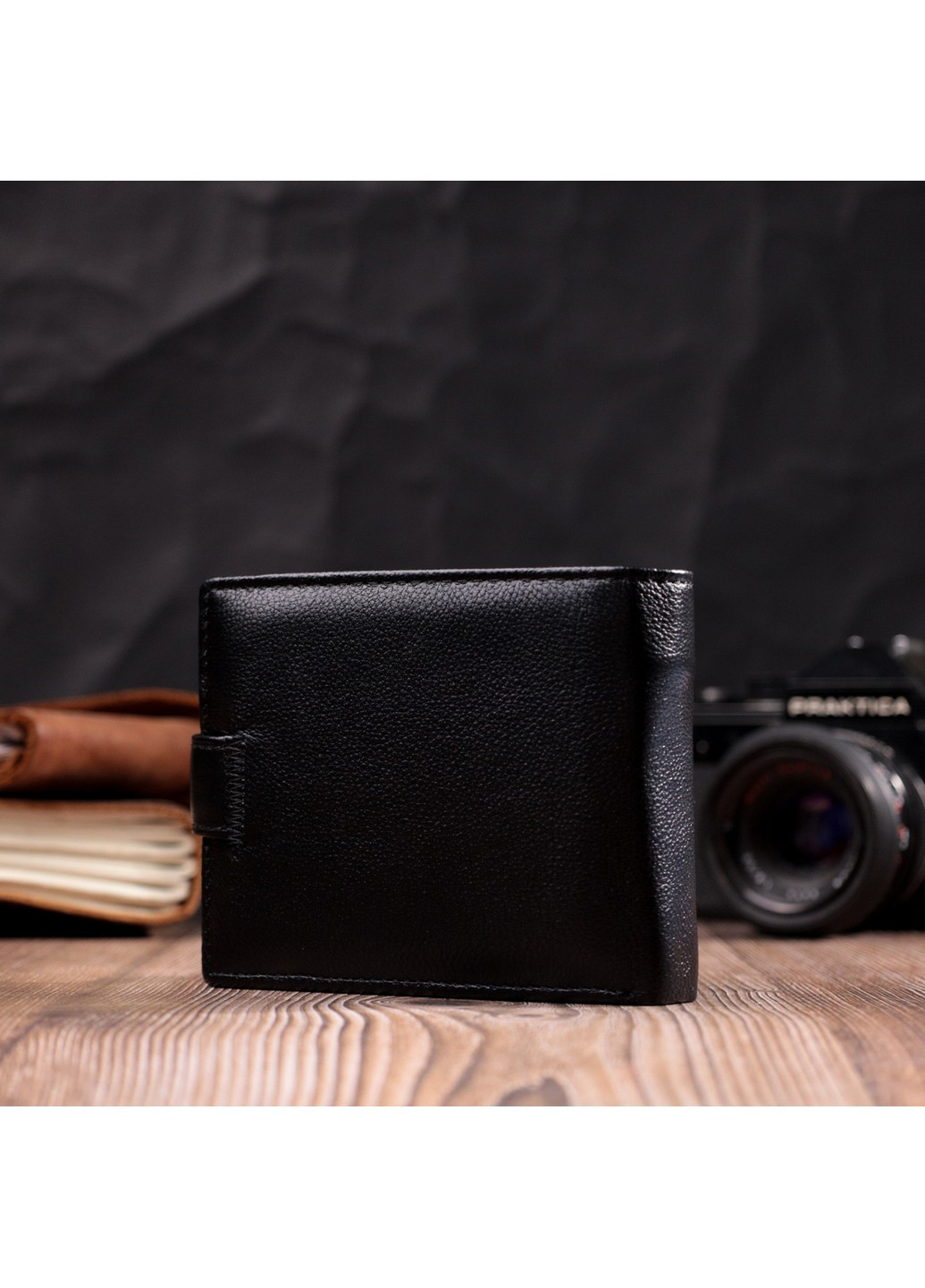 Мужской горизонтальный бумажник из натуральной кожи 22466 Черный st leather (277980404)