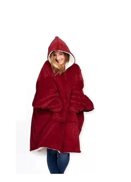 Толстовка плед худи Huggle Hoodie One Size с рукавами, карманами, капюшоном универсальная Красная No Brand (277815367)