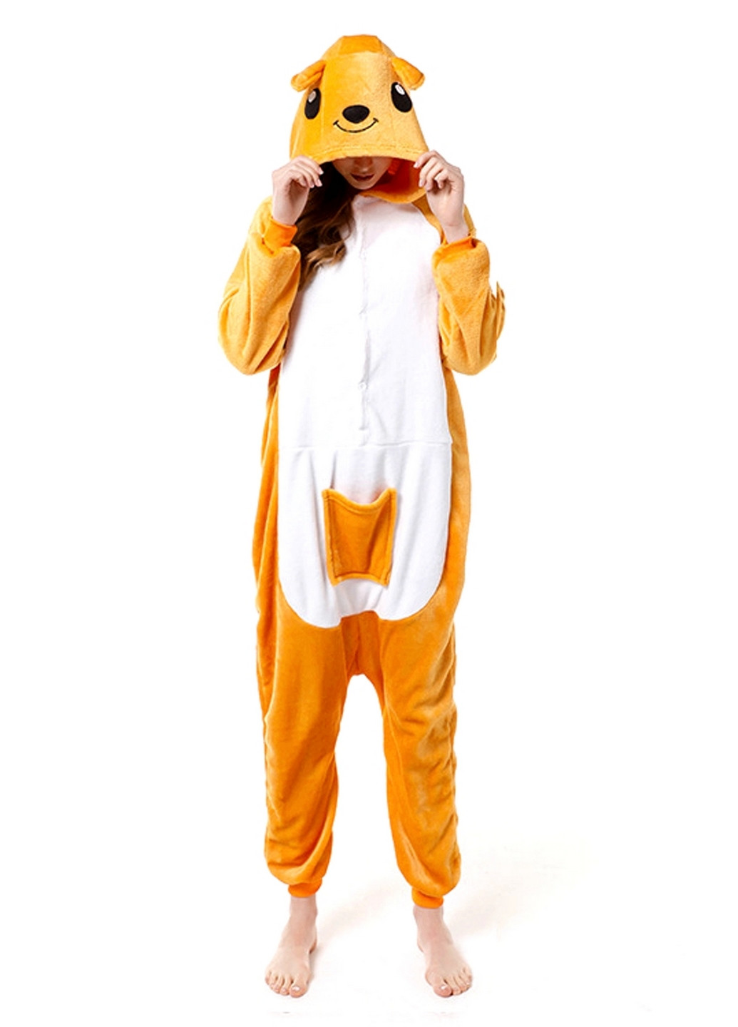 Оранжевая зимняя пижама кигуруми кенгуру комбинезон No Brand