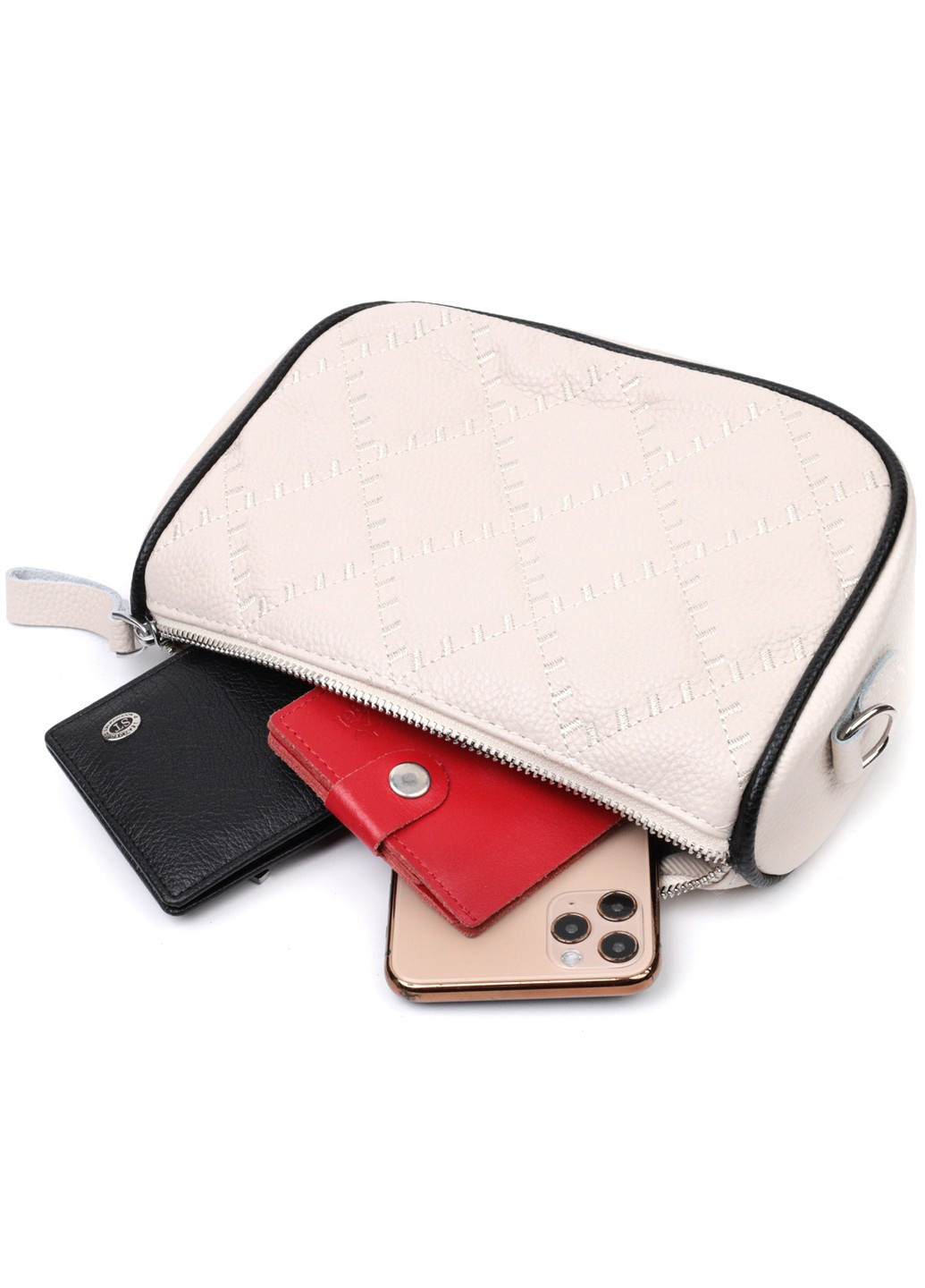 Сумка крос-боді напівкруглого формату з натуральної шкіри 22393 Біла Vintage (276457579)