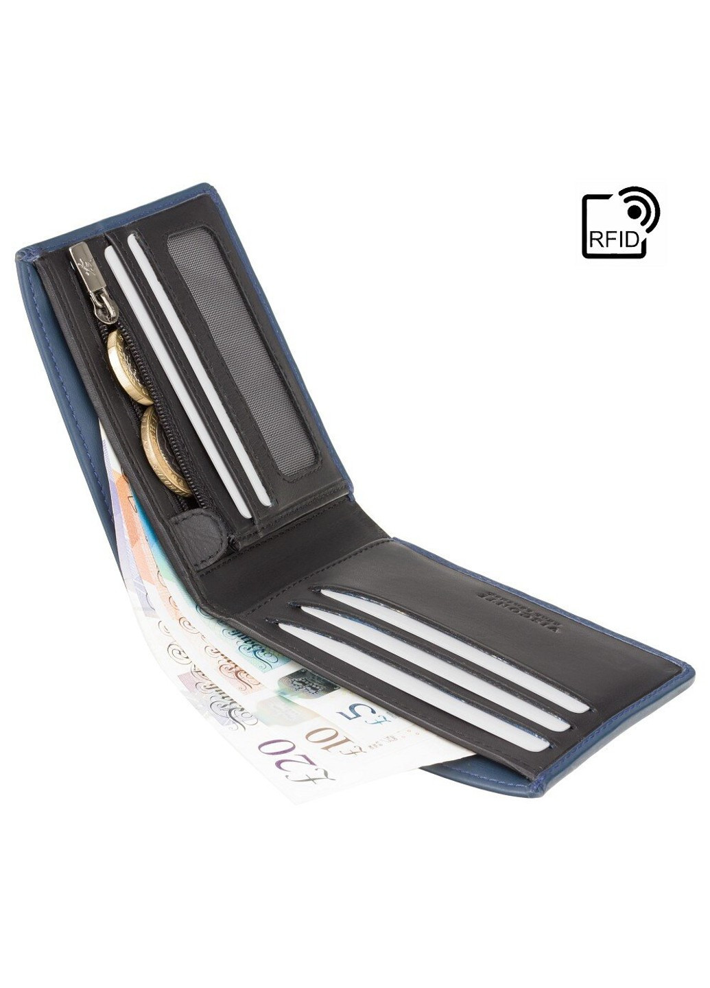 Мужское кожаное портмоне vsl33 bk/st bl с защитой RFID Visconti (262891743)