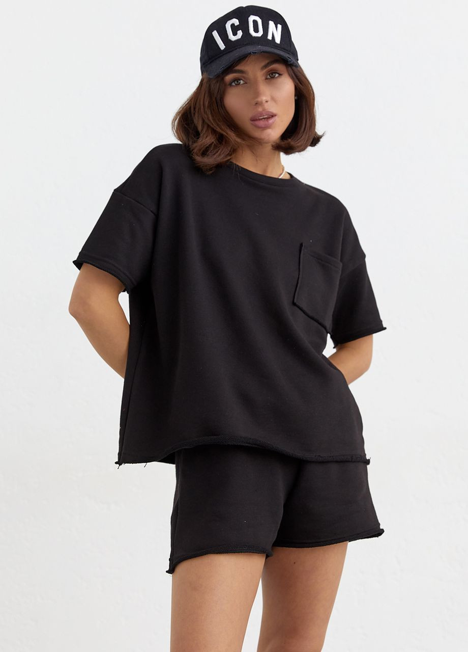Трикотажний жіночий костюм із шортами та футболкою - чорний Lurex (262809970)