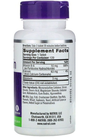 Melatonin 3 mg 120 Tabs NTL-00511 Natrol (256724329)