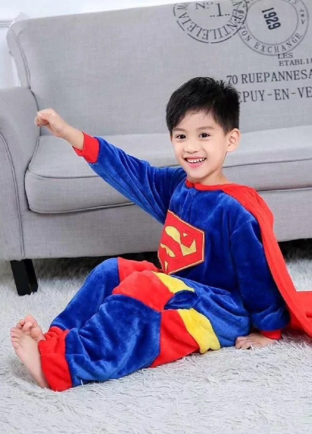 Кігурумі костюм піжама теплий махровий для дітей хлопчиків з капюшоном кишенями зріст 140 см (476151-Prob) Супермен Unbranded (276902895)
