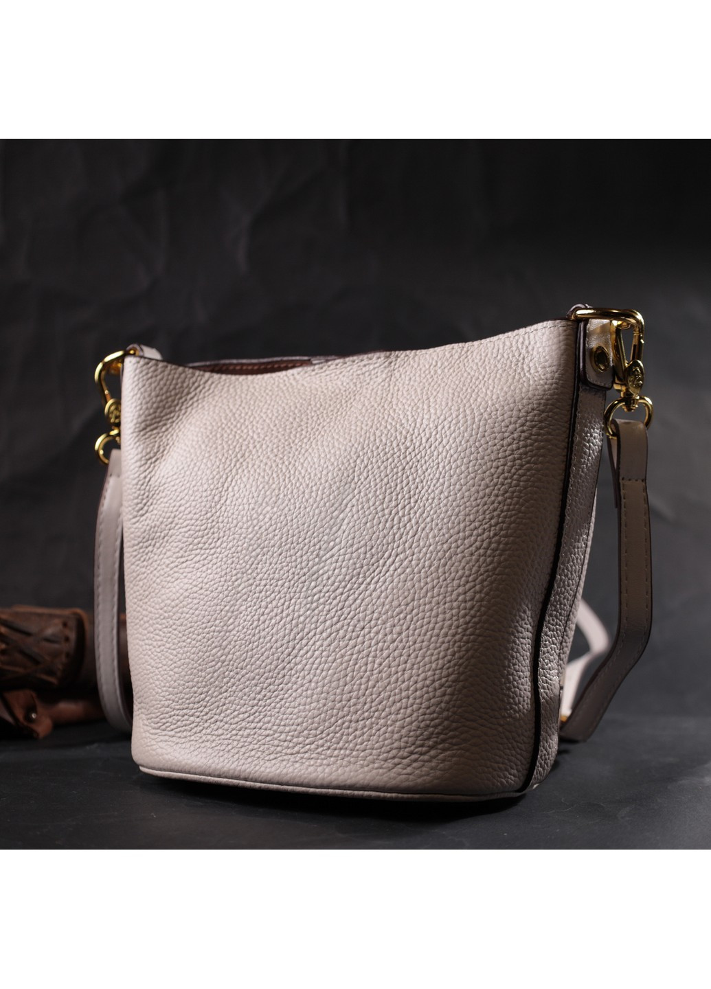Компактная женская сумка с автономной косметичкой внутри из натуральной кожи 22365 Белая Vintage (276457486)