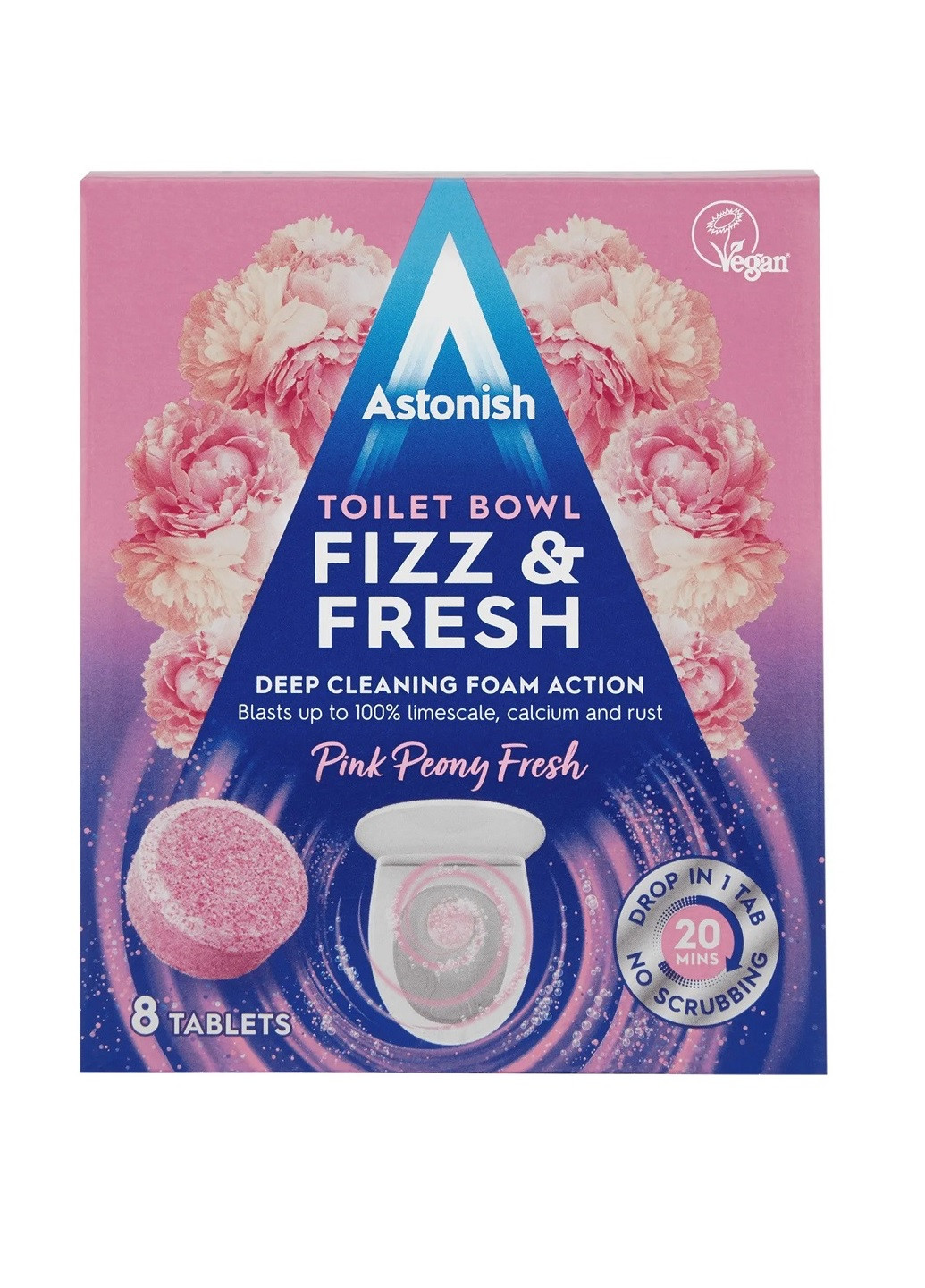 Таблетки для чищення унітазу Toilet Bowl Fizz&Fresh Pink Peony Fresh 8шт Astonish (258361706)