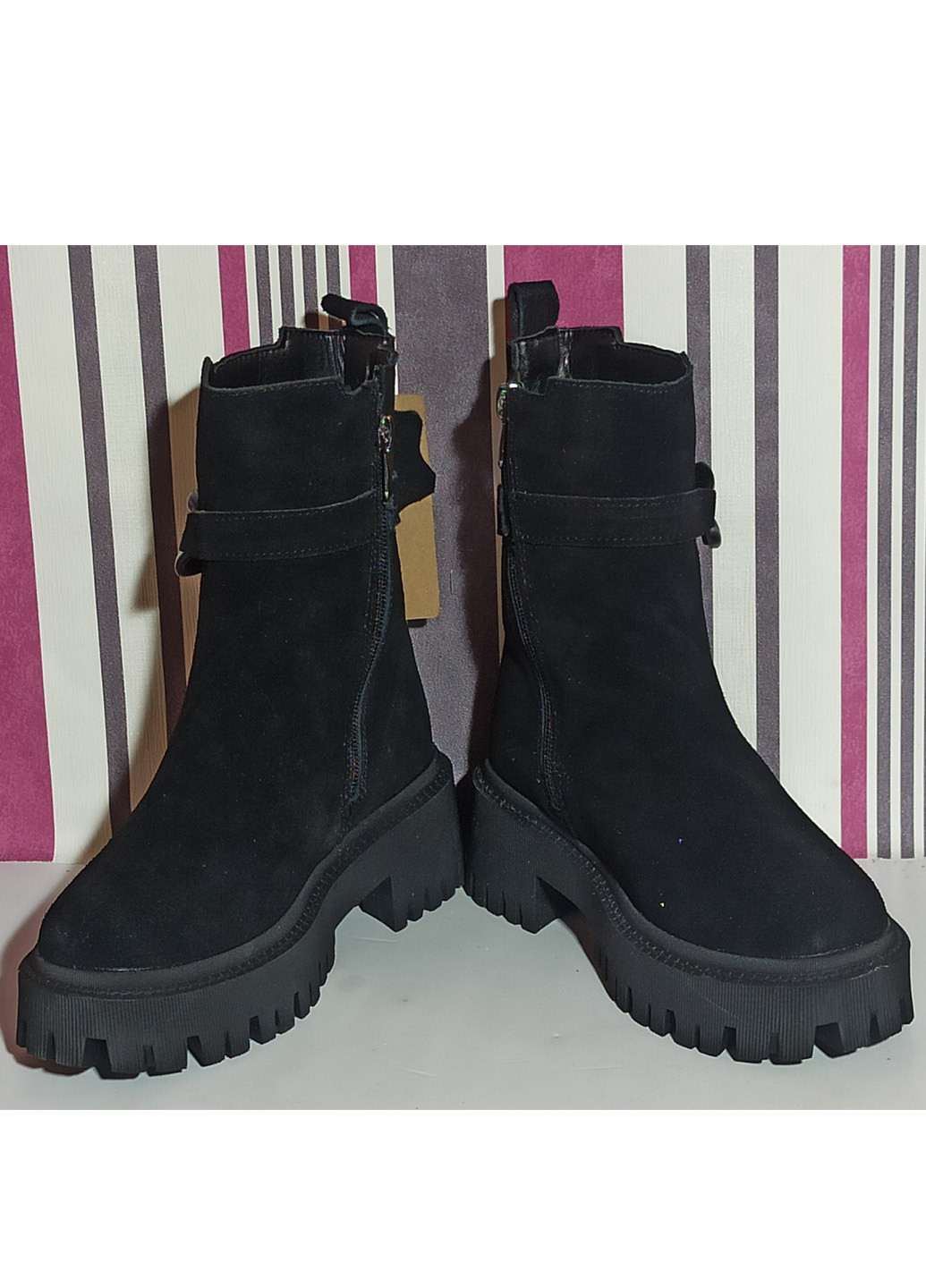 Зимние зимние ботинки для девочки подростка 1008-1 черные челси ITTS из натуральной замши