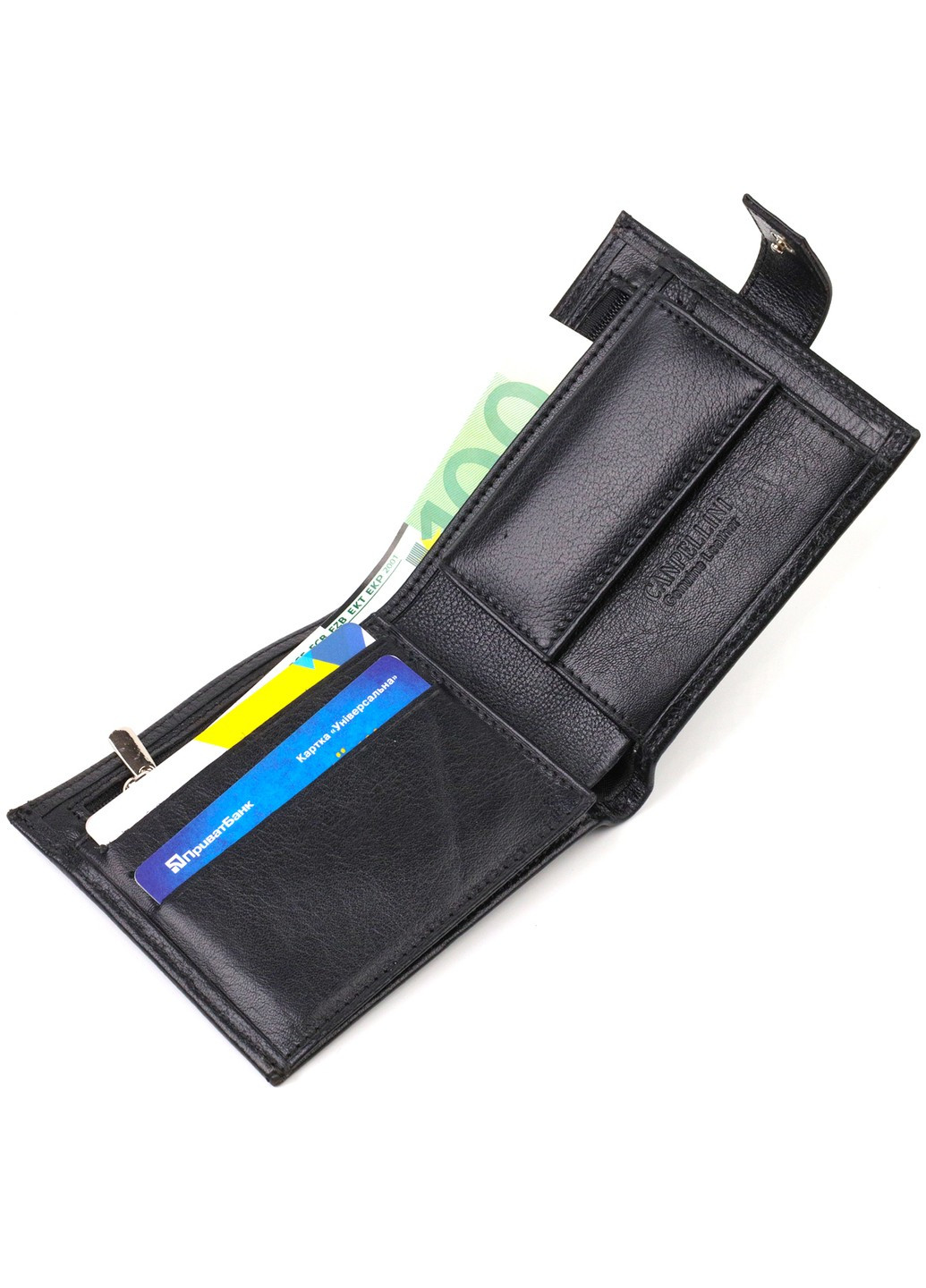Удобный мужской кошелек из натуральной гладкой кожи 21877 Черный Canpellini (259873917)