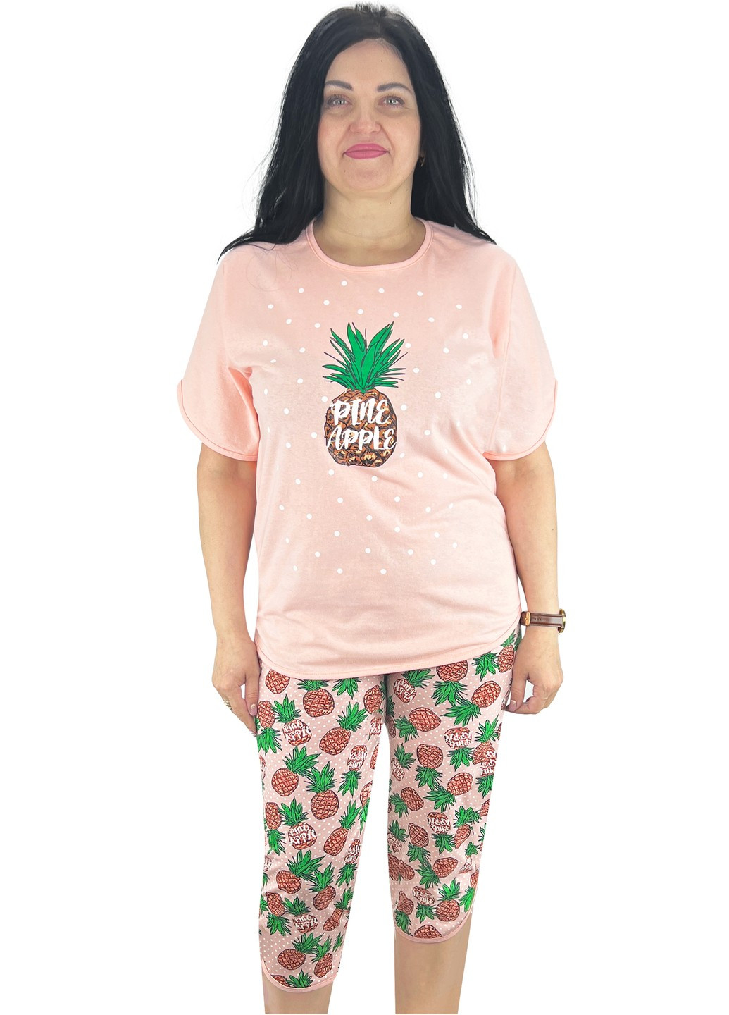 Персиковая всесезон пижама футболка и бриджи ананас футболка + бриджи Жемчужина стилей 4674
