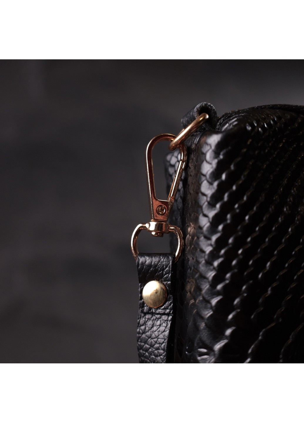 Фактурна жіноча барсетка з натуральної шкіри з тисненням під змію 22272 Чорний Vintage (276457535)