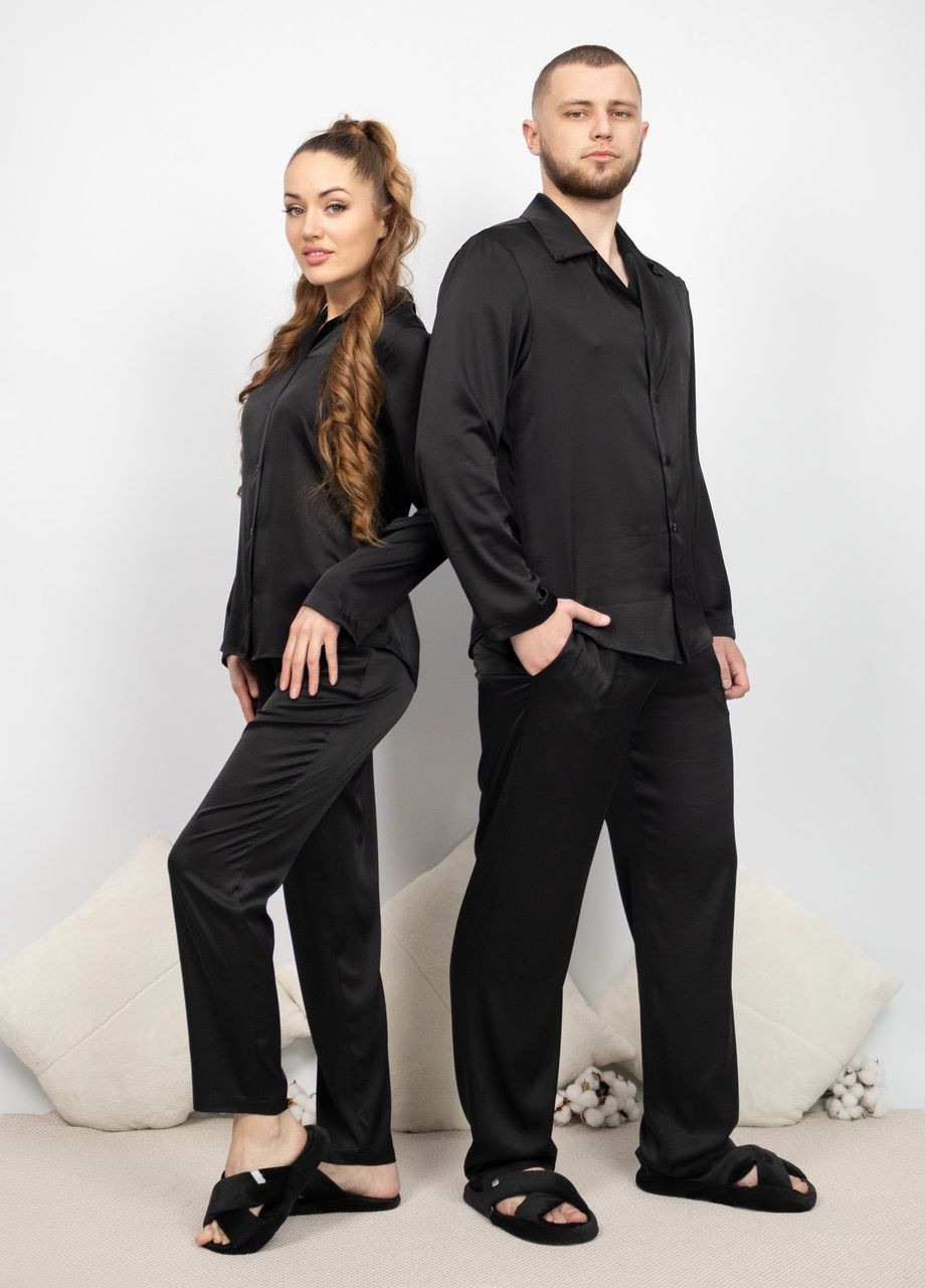 Чорна всесезон піжама костюм домашній шовковий сорочка зі штанами чорний Maybel